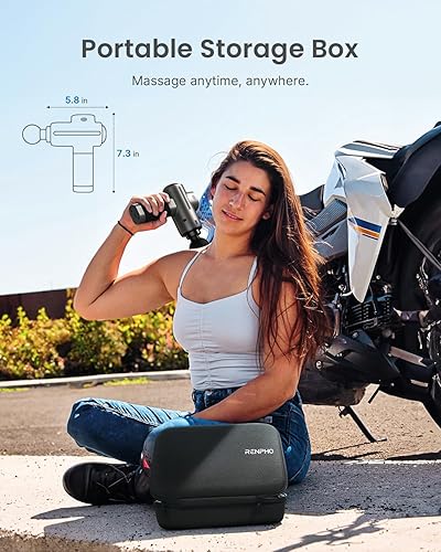 Miniatura 7 de RENPHO Pistola de masaje de tejido profundo con calor y cabeza fría, terapia de masaje muscular de mano con estuche de transporte, masajeador