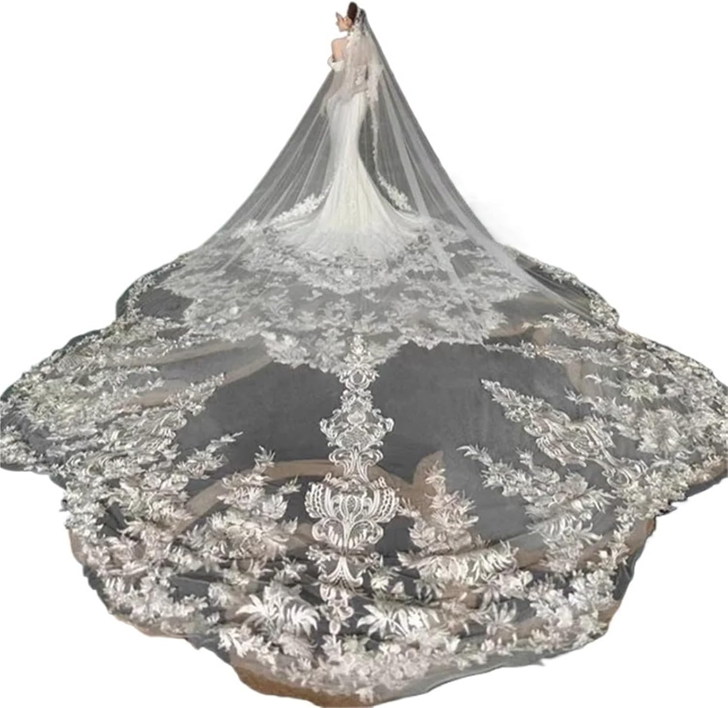 Romantic Cathedral Bridal Veil with Soft Tulle, 1-Tier Long Wedding Veil with Metal Comb, Off White Elegant Accessories