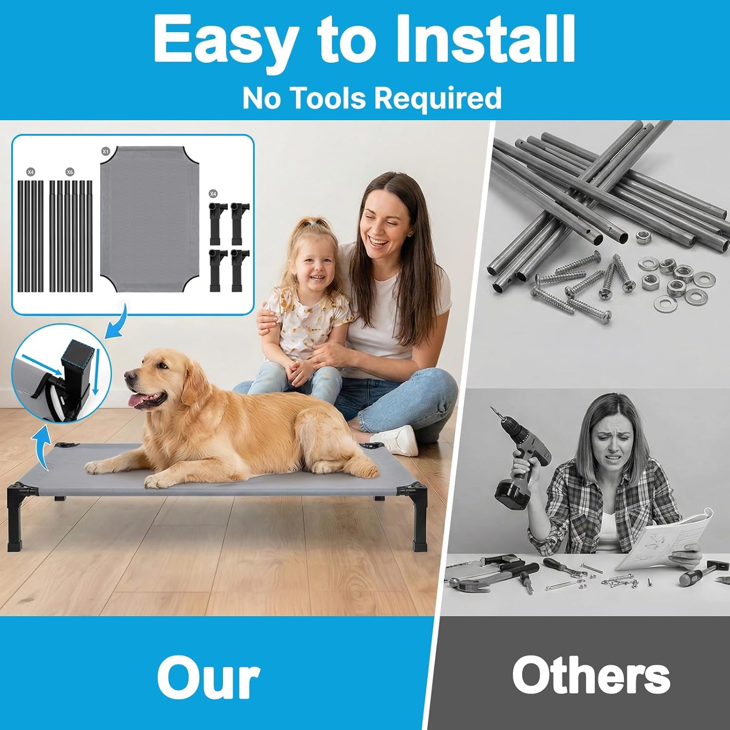 Elevated Dog Bed Raised Cooling Dog Cot for Small Dogs, Portable Indoor & Outdoor Pet Bed with No-Slip Feets Breathable Mesh Pet Bed for Camping Outdoor