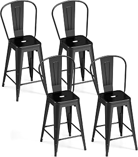 COSTWAY 24-Inch Bar Stools with Removable Back, Set of 4, Black