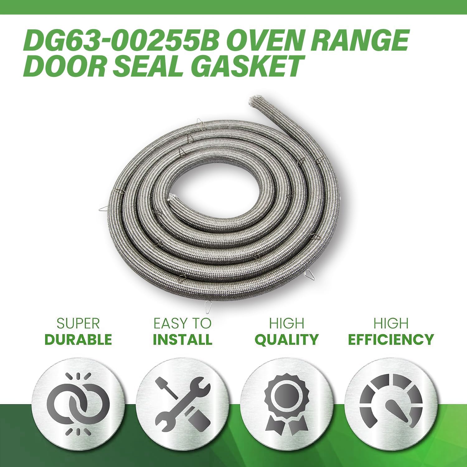 DG63-00255B Gas Range Oven Door Gasket Seal (86" Long/27 Mounting Clips) Compatible with Samsung, Replacement DG63-00255A 3554990 AP5653446 PS5576952 EAP5576952