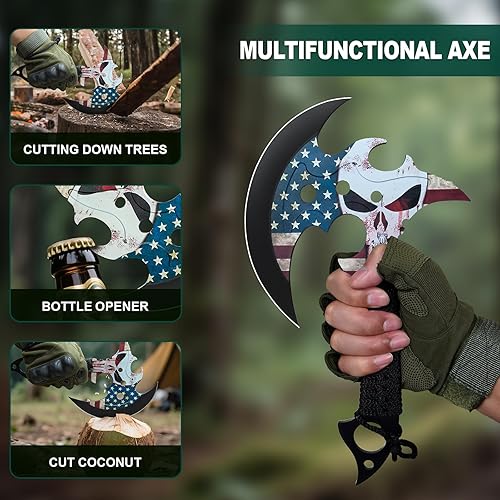 Miniatura 3 de Hacha de campamento para exteriores de 13 pulgadas, hacha multifuncional con patrón de mano absorbente de golpes, fogatas de alpinismo, autodefensa,