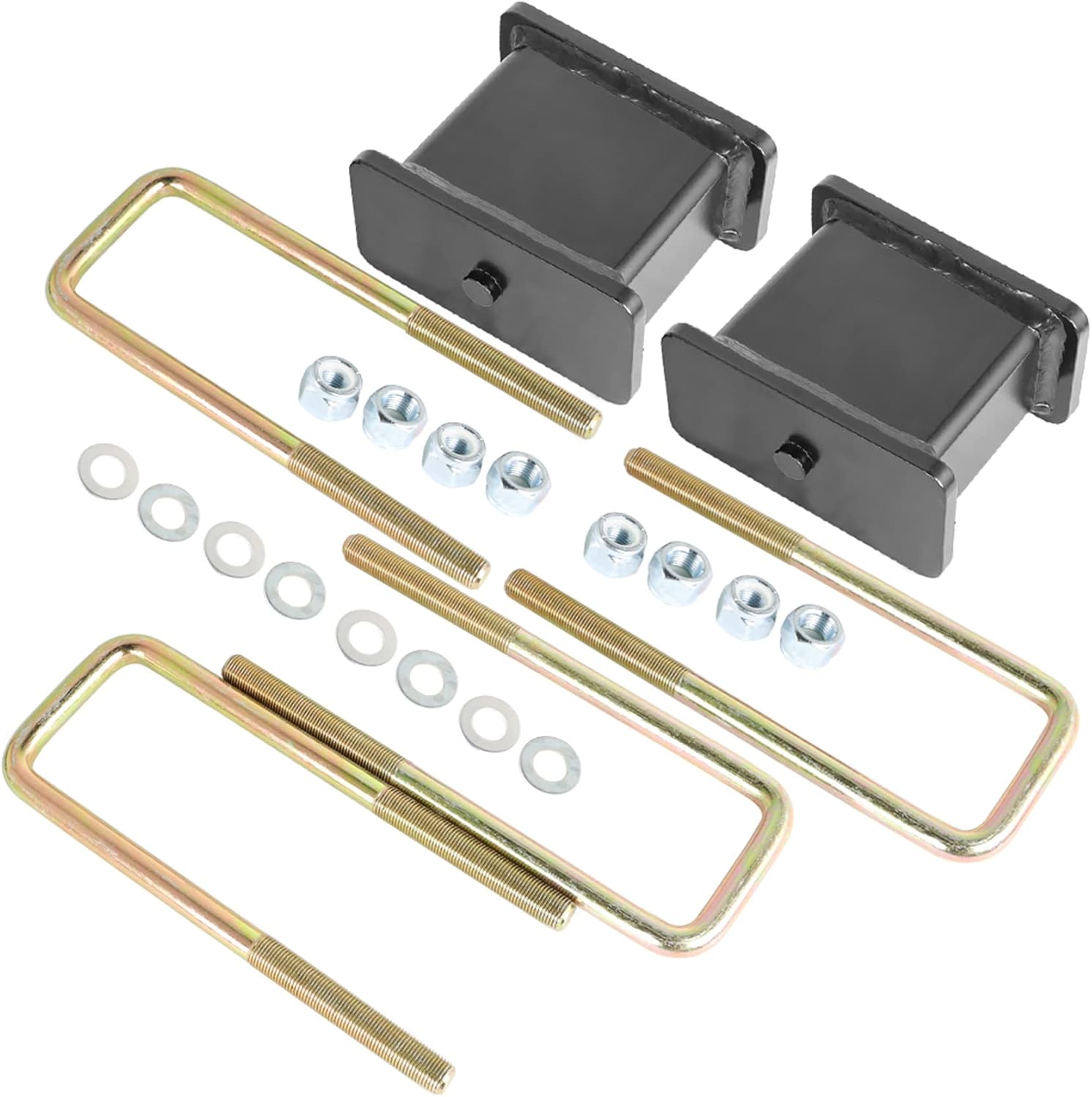 4 Inch Rear Leveling Lift End Block Kit and Square Axle U Bolts Replacement for Silverado 1500 2007-2018 2WD
