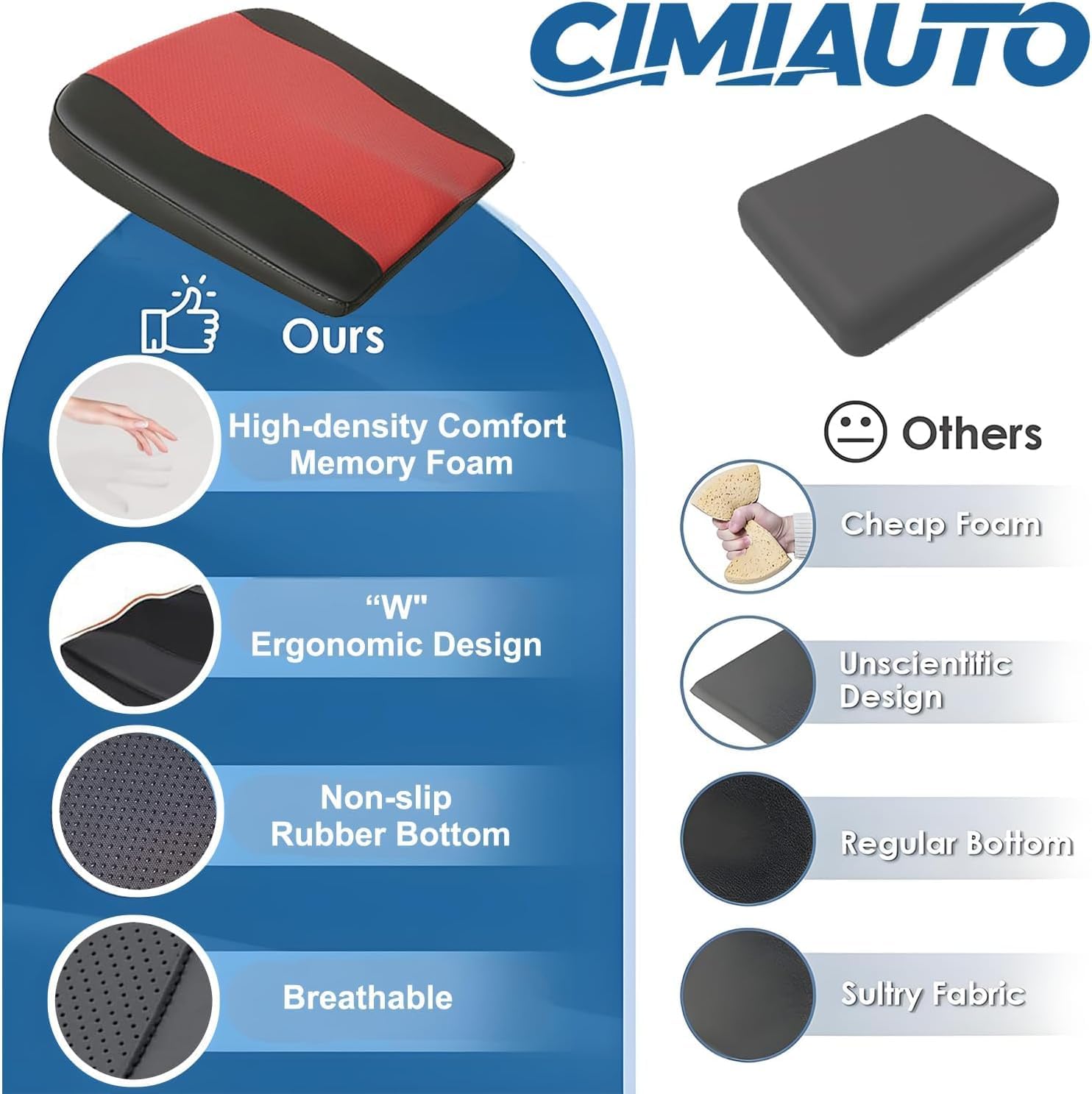 Comfort Memory Foam Car Seat Cushions For Driving,Red Booster Cushion Pad | Ergonomic Height Cushion, Sciatica & Lower Back Pain Relief Pillow, Comfort Seat Pad for Car Office Wheelchair Short People thumbnail
