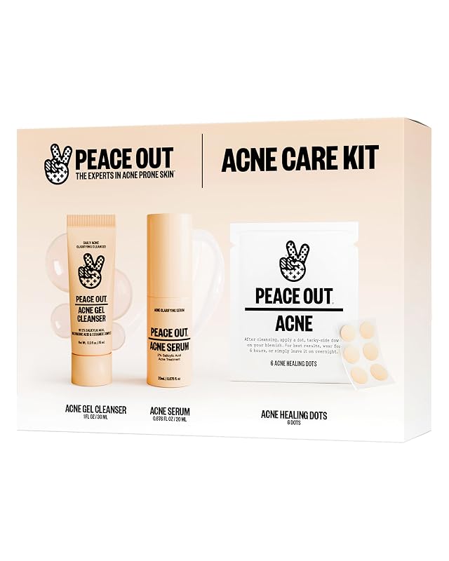 Kit de cuidados faciais PEACE OUT com limpador, sérum e adesivos — 3 itens