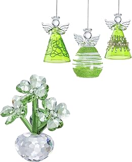 QFkris Crystal Flower Dreams Four-Leaf Clover Figurine and Glass Angel Ornament Bundle