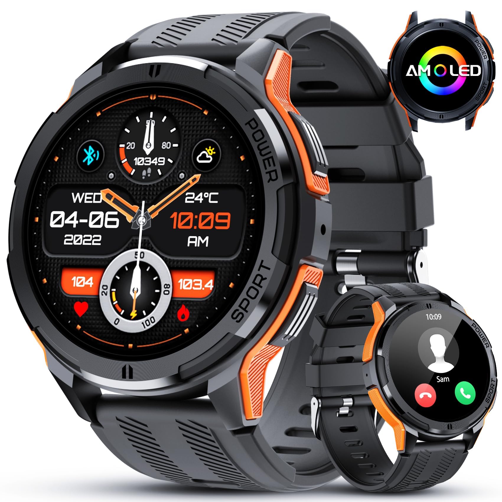 Smart Watches for Men, 1.43" HD Touch Screen Military Smart Watches for Men, 5ATM Waterproof Smart Watch for Android iOS, 123 Sports Modes Fitness Trackers, Bluetooth Call