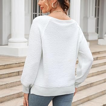 Women Boat Neck Long Sleeve Knit Sweater Casual Pure Color