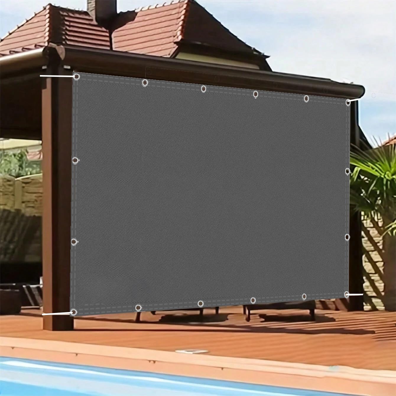 Sonnensegel Anthrazit 3.5x7m Wasserdicht Rechteckig, 90% UV-Schutz & winddurchlässig, Wohnwagen mit Ösen und Seil Segeltuch Sonnenschutz Balkon Terrasse