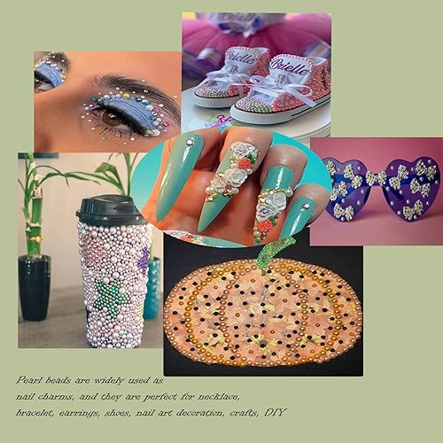 Miniatura 7 de YAEISM - 2000 perlas para uñas, cuentas de plástico de varios tamaños con diamantes de imitación para manualidades, perlas semicirculares AB con