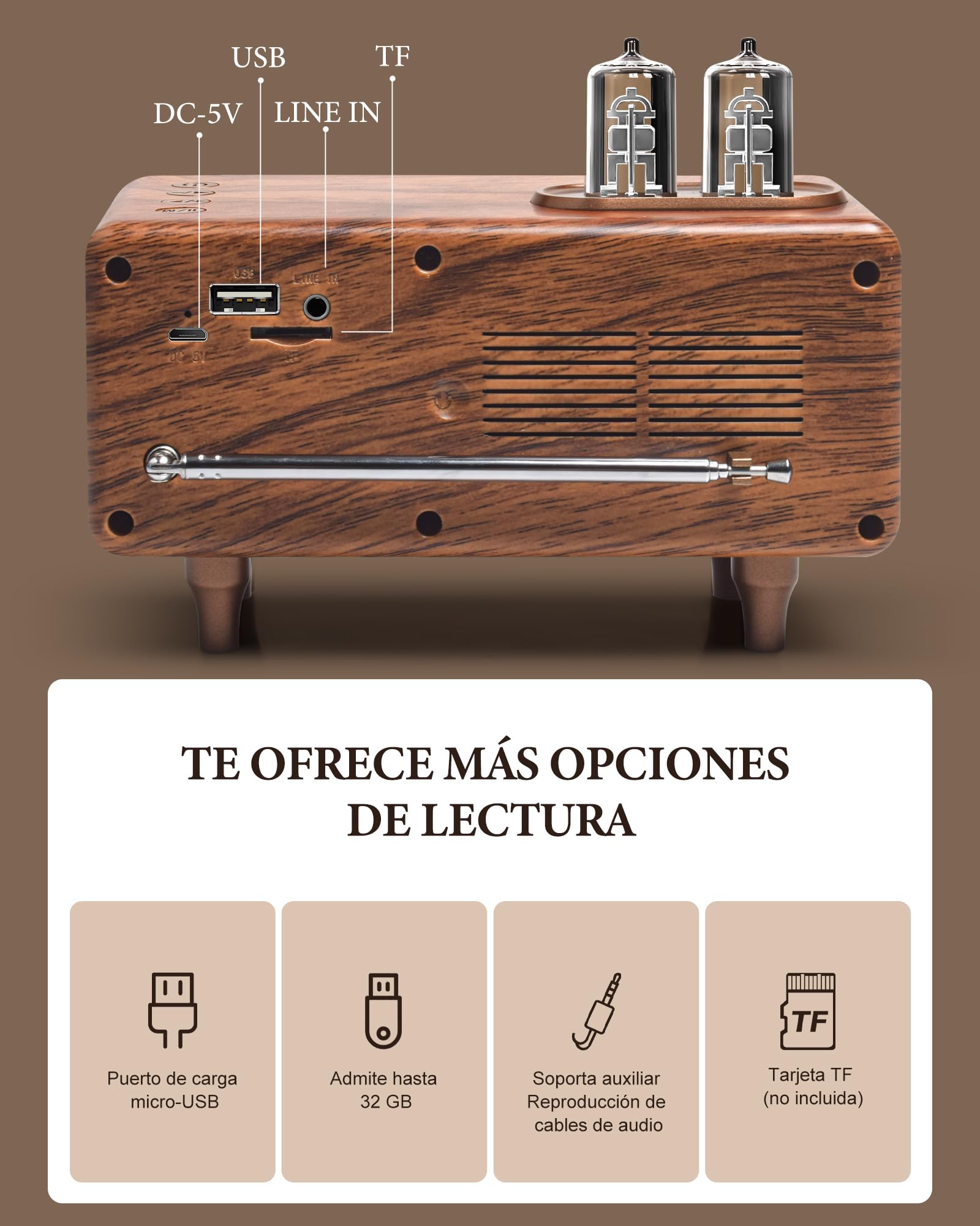 COLSUR Radio Vintage Retro Altavoz Bluetooth, Mini FM Recargable de 5W 1500Mh, Altavoz Sonido de Graves, Soporta la Entrada AUX, Transistor Radio para Cocina, Salón, Jardín