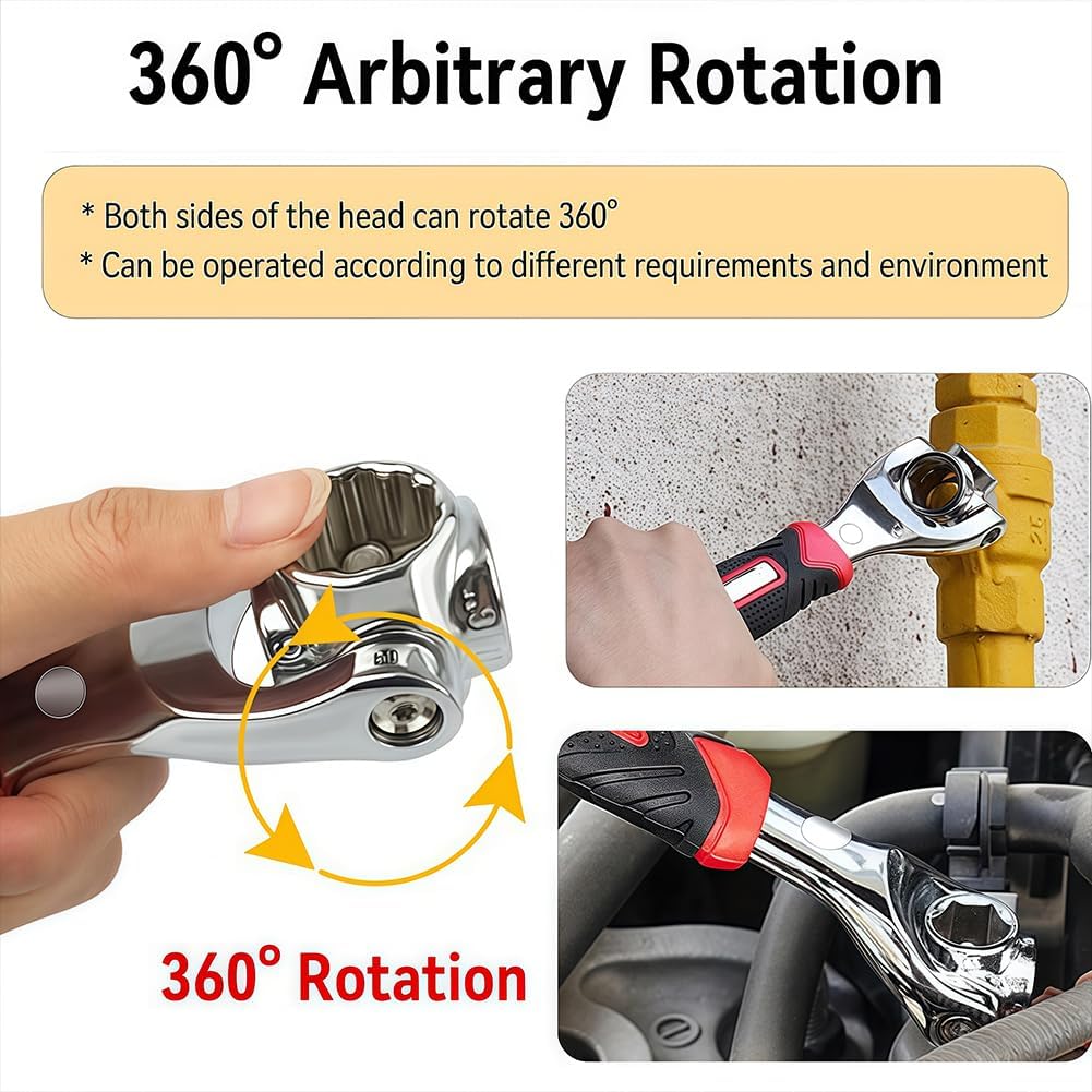 Multi-function Wrench Tool,52 in 1 Socket Wrench Tool,Spanner Tool for Home and Car Repair(with 360 Degree Rotating Head)