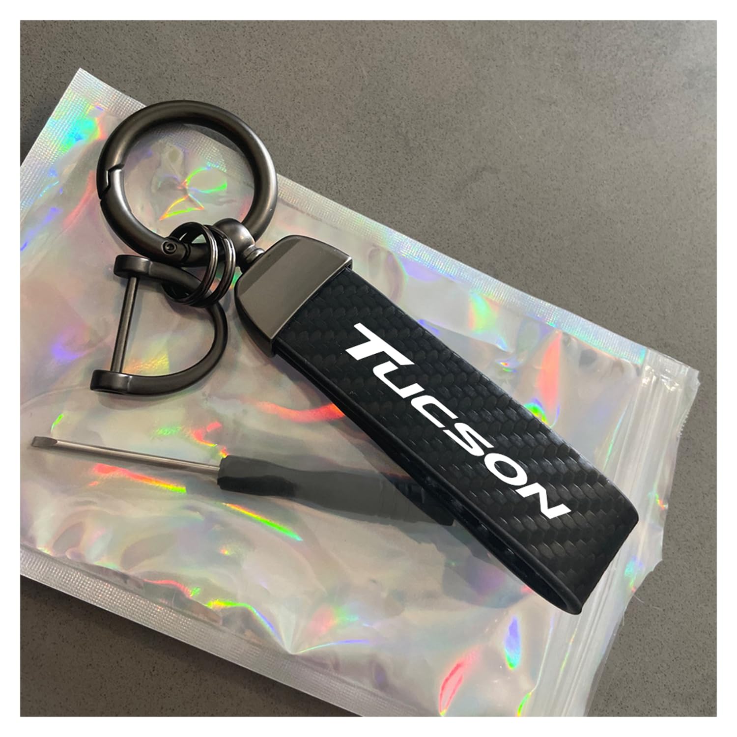 Generico Portachiavi Pelle Auto in Fibra di Carbonio per Hyundai Tucson ​​con Anello D Ruotabile Portachiavi Auto Accessori,Black-12.5CM