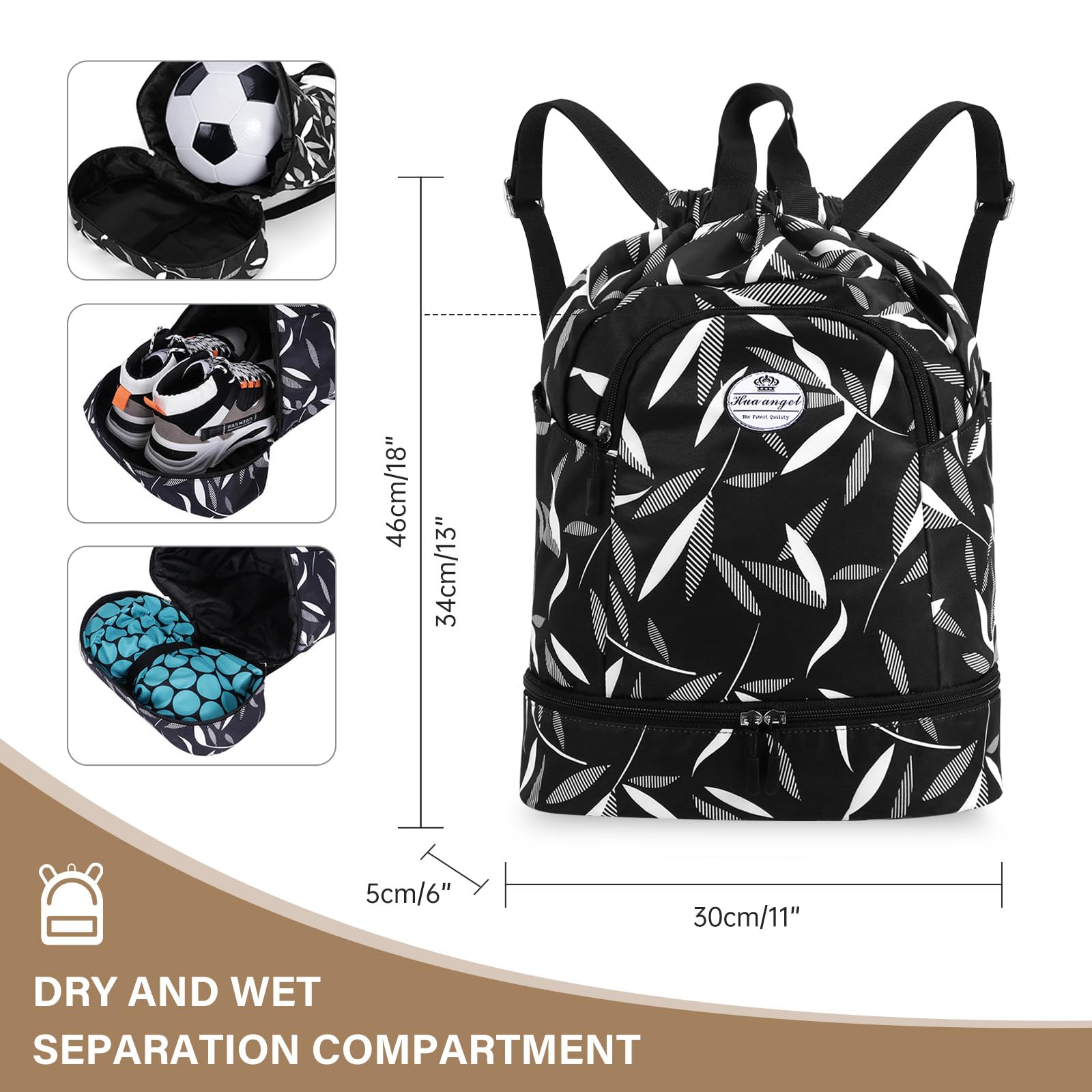 HUA ANGEL Unisex Drawstring Backpack Sports Gym Bag Drawstring Bag Weekend Daypack With Shoe Compartment for Women Men Basketball Football Outdoor Fitness Yoga Swimming Beach - Image 4