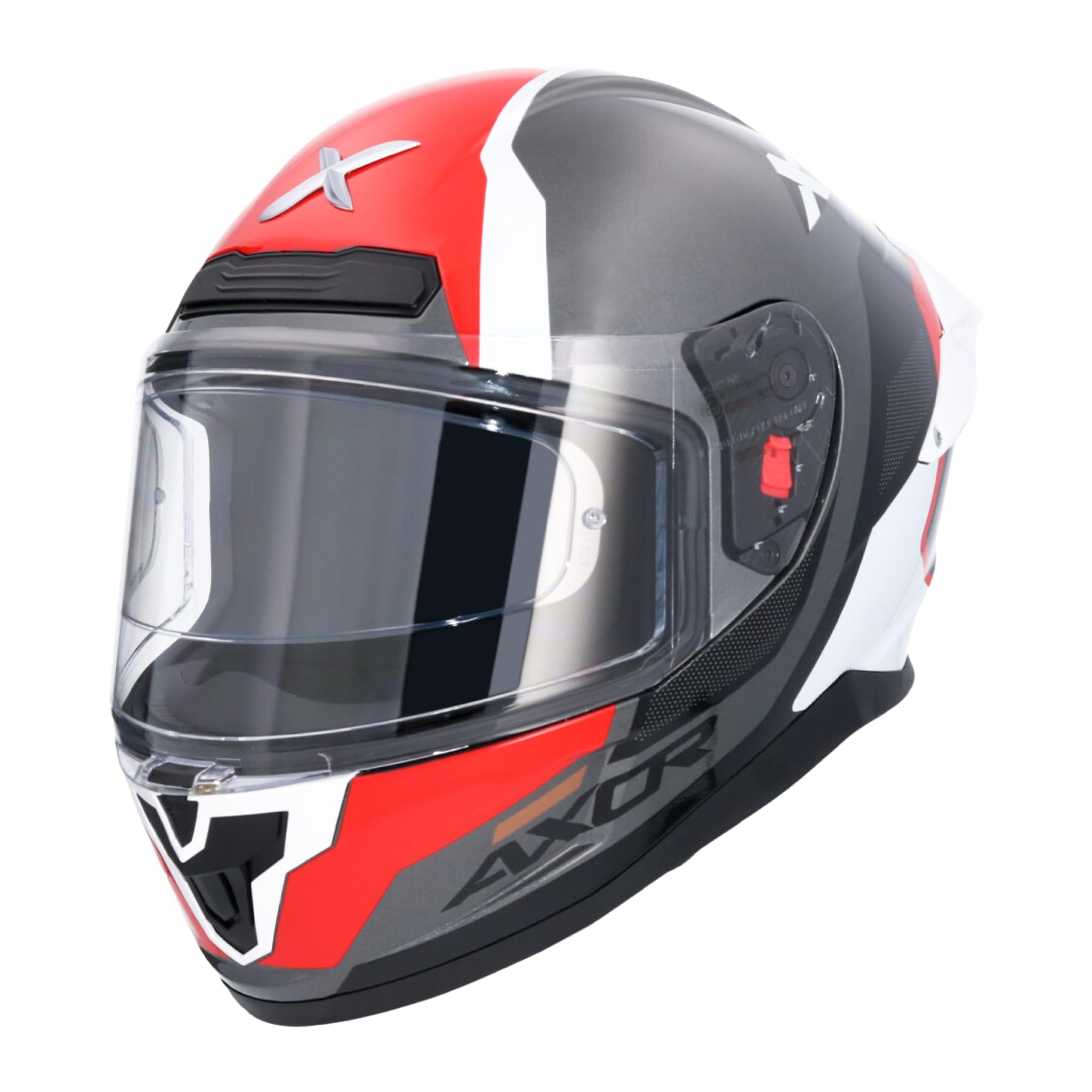 Casco de Moto Integral AXOR Saber Spark Negro y Rojo Casco Integral Deportivo para Hombre y Mujer, Diseño Aerodinámico, Cierre Micrométrico, Homologación ECE 22.06 Talla S