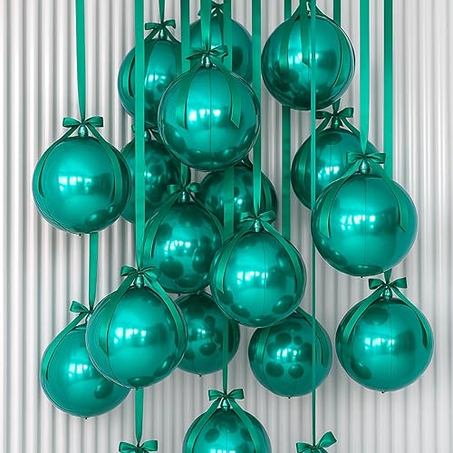 JolliLudo 20 Pcs Metallic Foil Balloons 22 Inch Giant 4D Round Ball Balloons Large Party Decorations for Birthday New Year Baby Shower Anniversary Tea Party Decor(Green Ball)