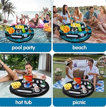 Floating Serving Tray, Woven Tray, Floating Tray for Pool, Bamboo Large Floating Drink Holder Tray for Beverages, Salads, Fruit Buffets, Servers, Pool and Beach Parties