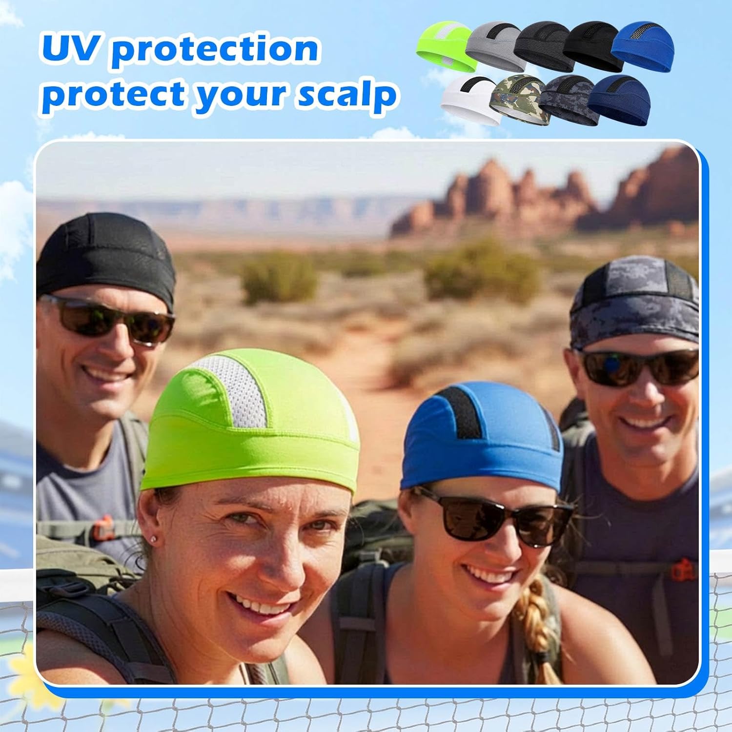 Chicingyou 9 Pack Unisex Breathable Mesh Skull Cap, Lightweight Quick Dry Helmet Liner Beanie for Running, Cycling