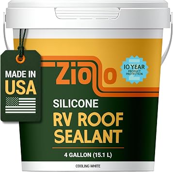 Ziollo RV Roof Sealant - Leak Repair 100% Silicone Liquid Rubber - Premium Waterproof Coating for Campers, Pop Up, Motorhomes, and Travel Trailers - Easy DIY Application - White 4 Gallon