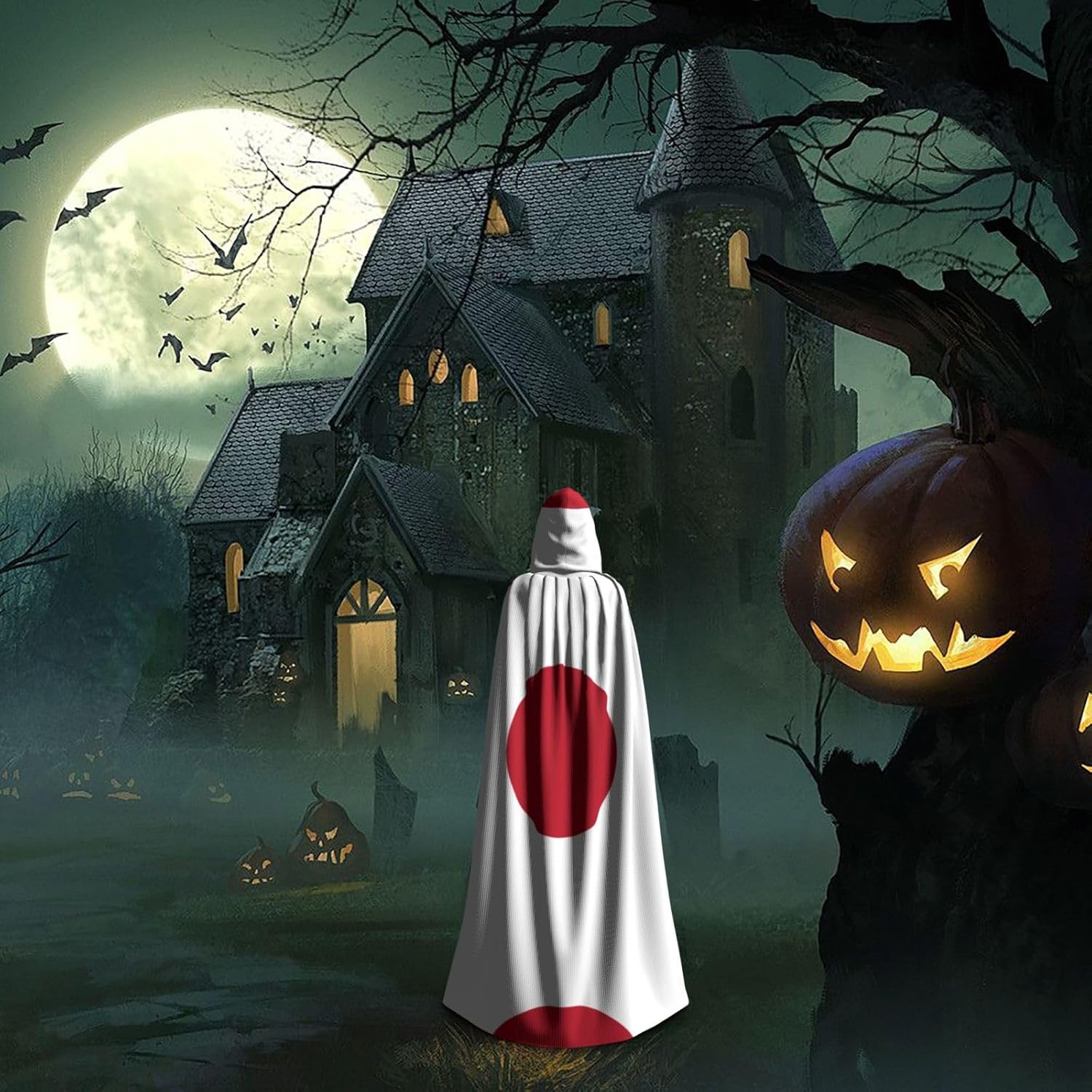 Japanese flag Unique Darkness Poncho Shawl - Customizable Wearable Blanket for Women, Perfect Halloween Costume Accessory, Knight, Akatsuki, and More