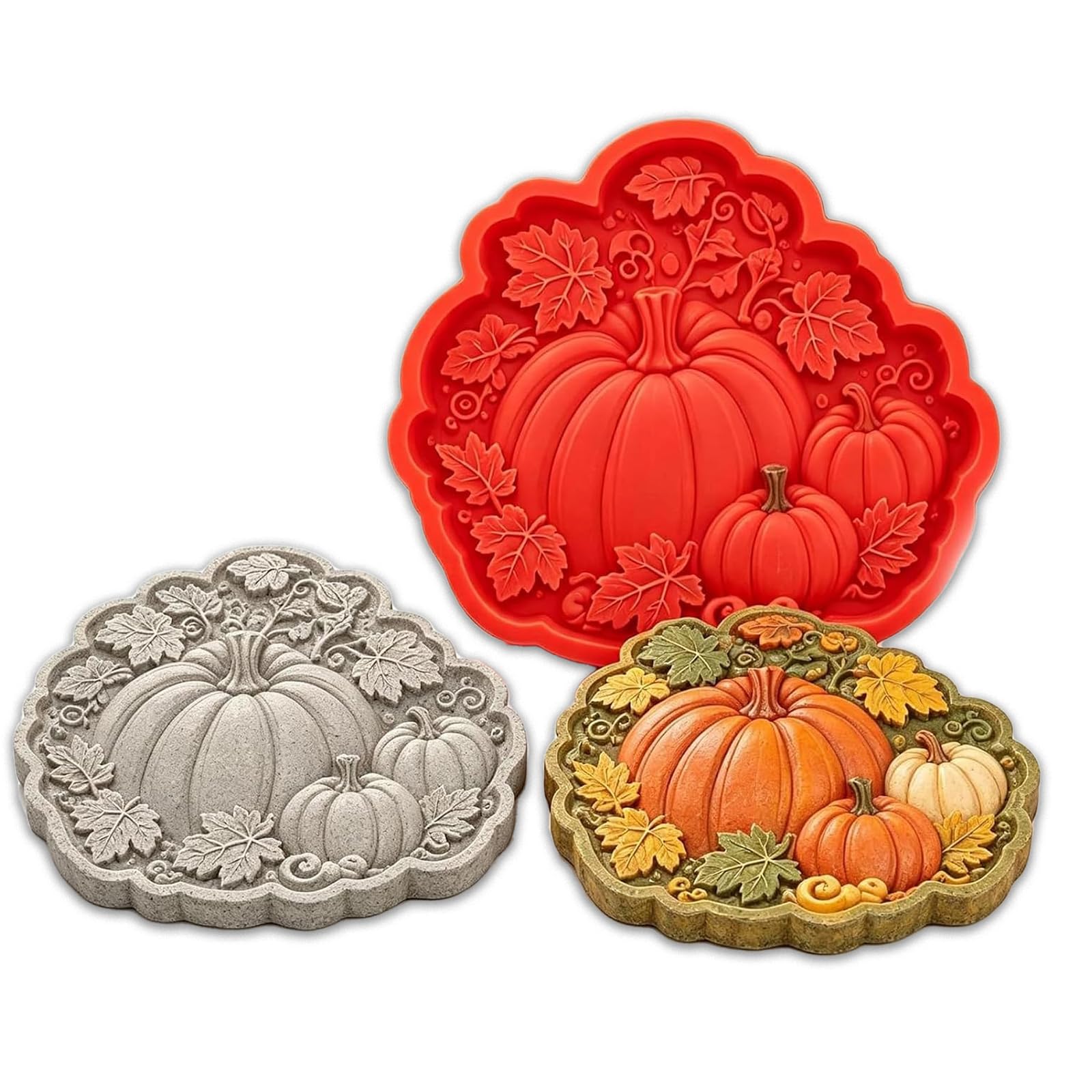 Pumpkin Stepping Stone Mold, Reusable Silicone Concrete Cement Casting Mold, DIY Garden Pathway Paving Stone Mould for Outdoor Lawn Walkway Decor, Handmade Garden Art Craft，Pumpkin — image 1