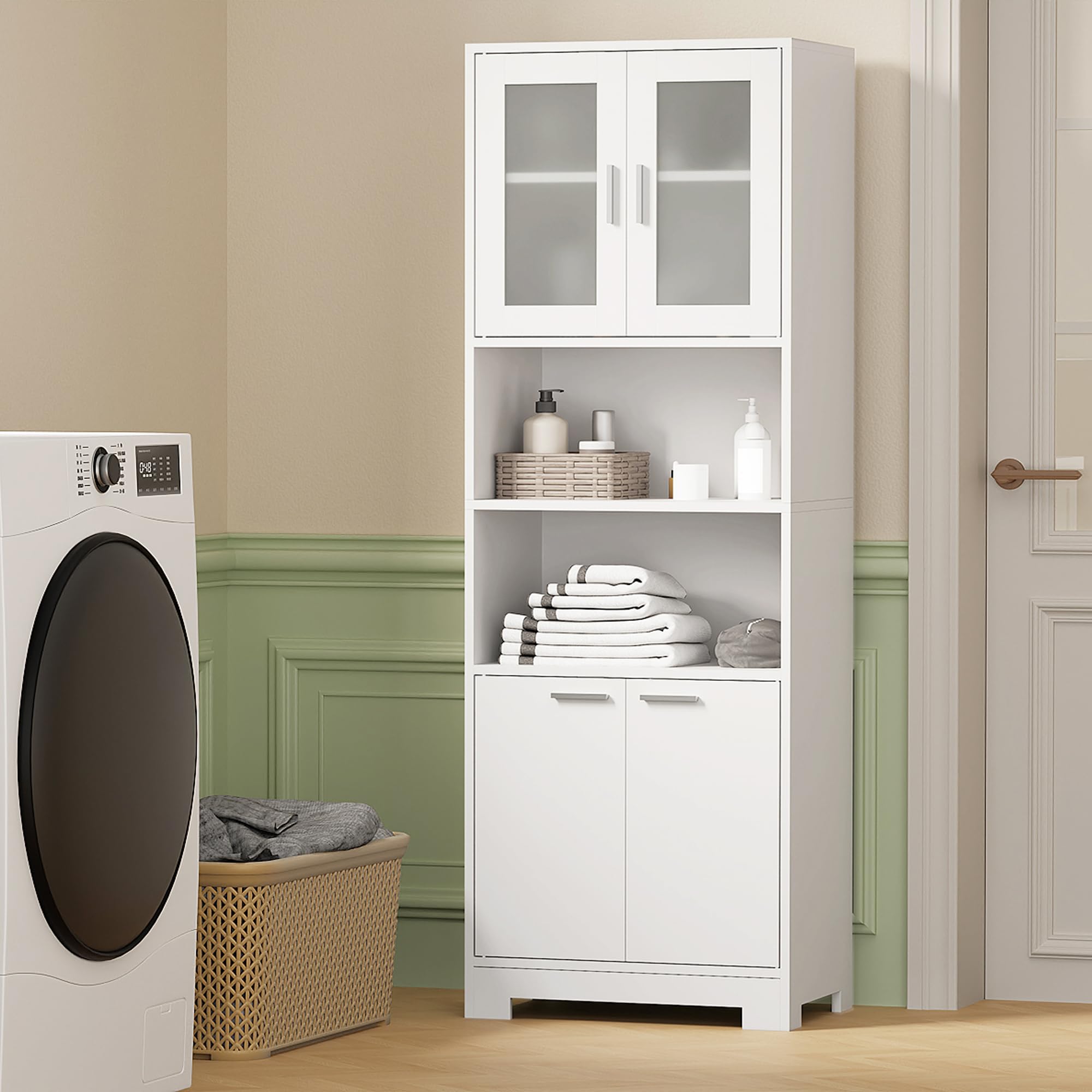 BEWISHOME Mobile Alto da Bagno, Arredo Bagno con Ripiani Regolabili, Mobiletto Portaoggetti Salvaspazio,per Sala da Pranzo, Salotto, Soggiorno, Cucina 40x60x180cm Bianco Spedito in 2 Pacchi EYYG04W