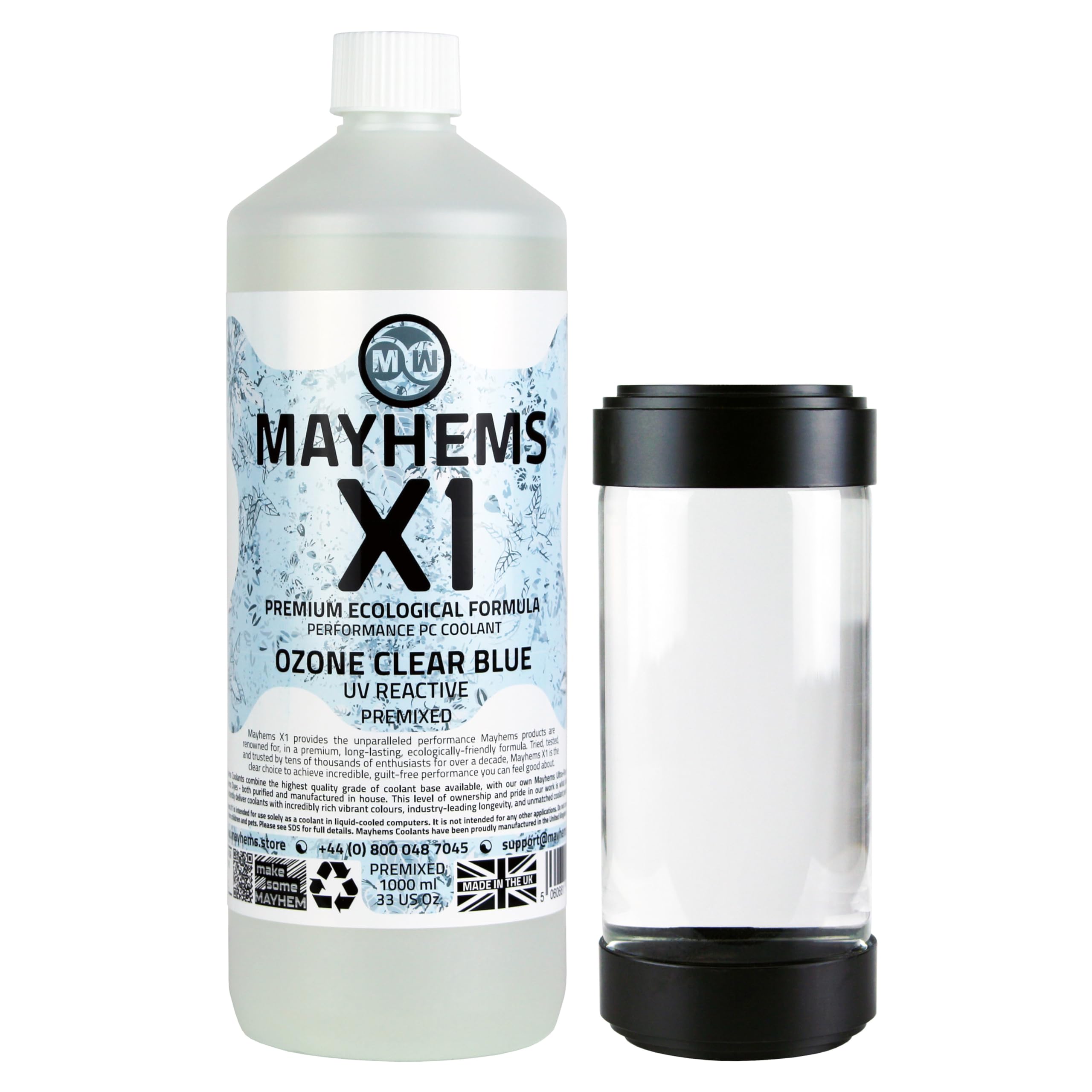 Mayhems - PC Coolant - X1 Premix - Eco Friendly Series, UV Fluorescent, 1 Litre, Clear Blue