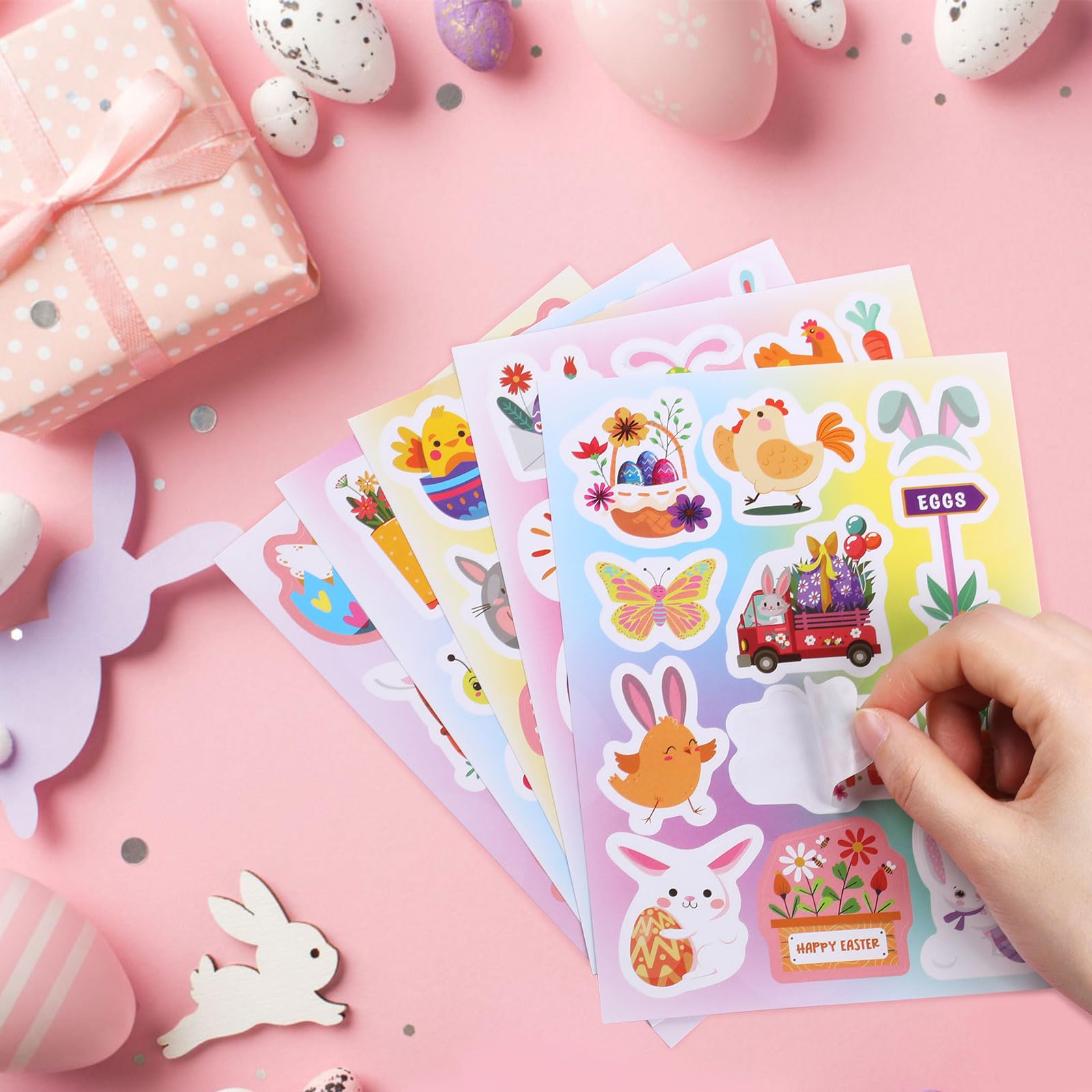 Adesivi Pasquali Fyvadio - 284 Pezzi Con Coniglietti, Uova E Carote - Foto 5