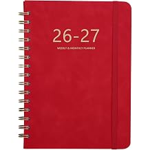Academic Planner 2026-2027, Weekly and Monthly Calendar Planner, July 2026 - June 2027, 6.4" x 8.5", Faux Leather Cover Yearly Teacher Student Planning Agenda Book with Tabs, Pocket, NotesRed