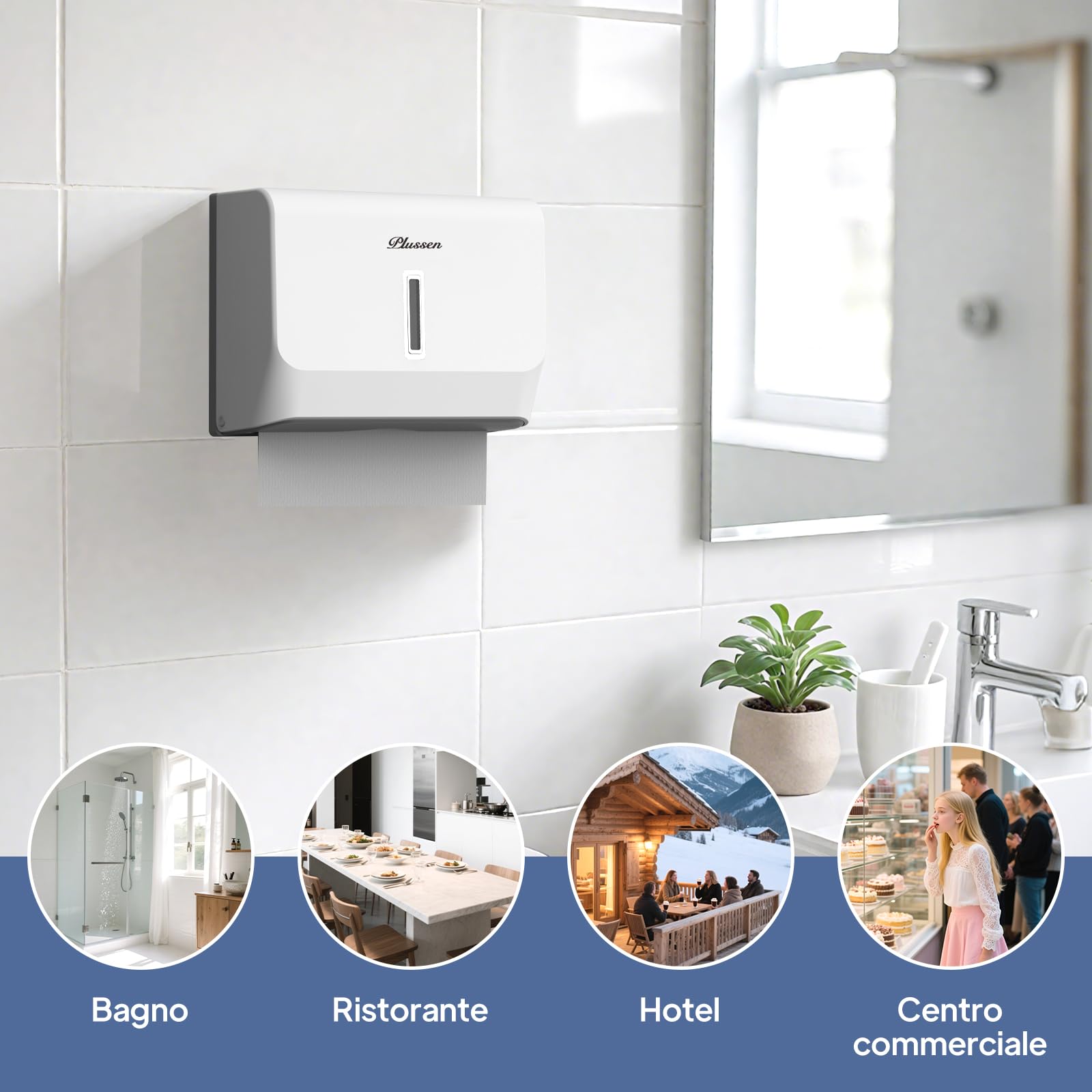 Dispenser per Asciugamani di Carta da Parete,porta salviette di carta bagno,Tovaglioli Piegati a Z ed Intercalati dispenser asciugamani carta,Può Contenere Fino A 200 Fogli（bianco-6006）