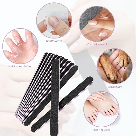 Nail Files Set,12PCS Professional Nail Files Double Sided Emery Board,Fingernal Buffing Files for Home,100/180 Grit