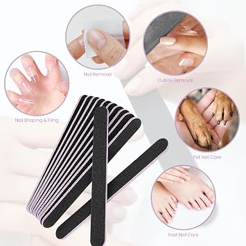 Nail Files Set,12PCS Professional Nail Files Double Sided Emery Board,Fingernal Buffing Files for Home,100/180 Grit