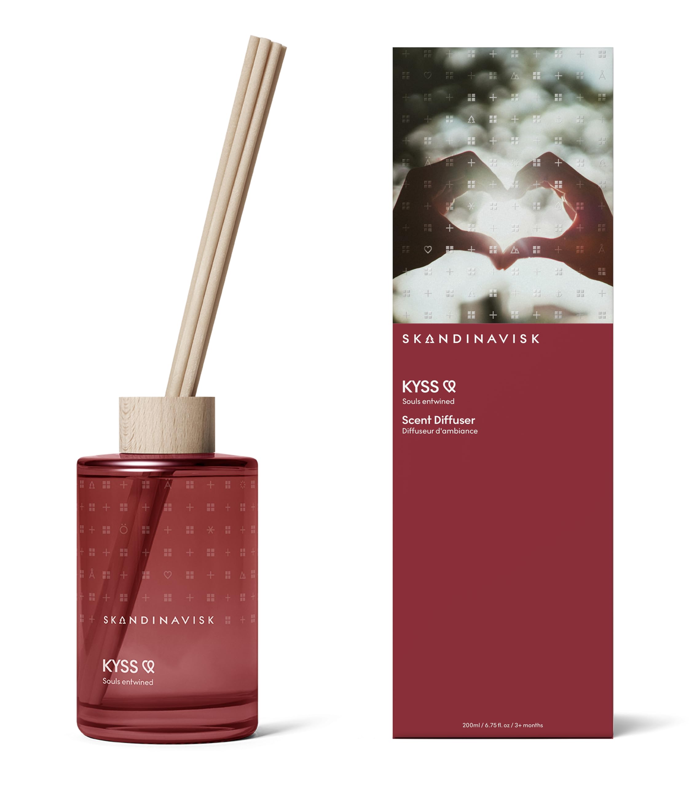 Skandinavisk KYSS - Difusor de aroma "Kiss" con 8 cañas, dura más de 3 meses. Notas de fragancia: moras y rosa, azúcar y clavo. 200 ml