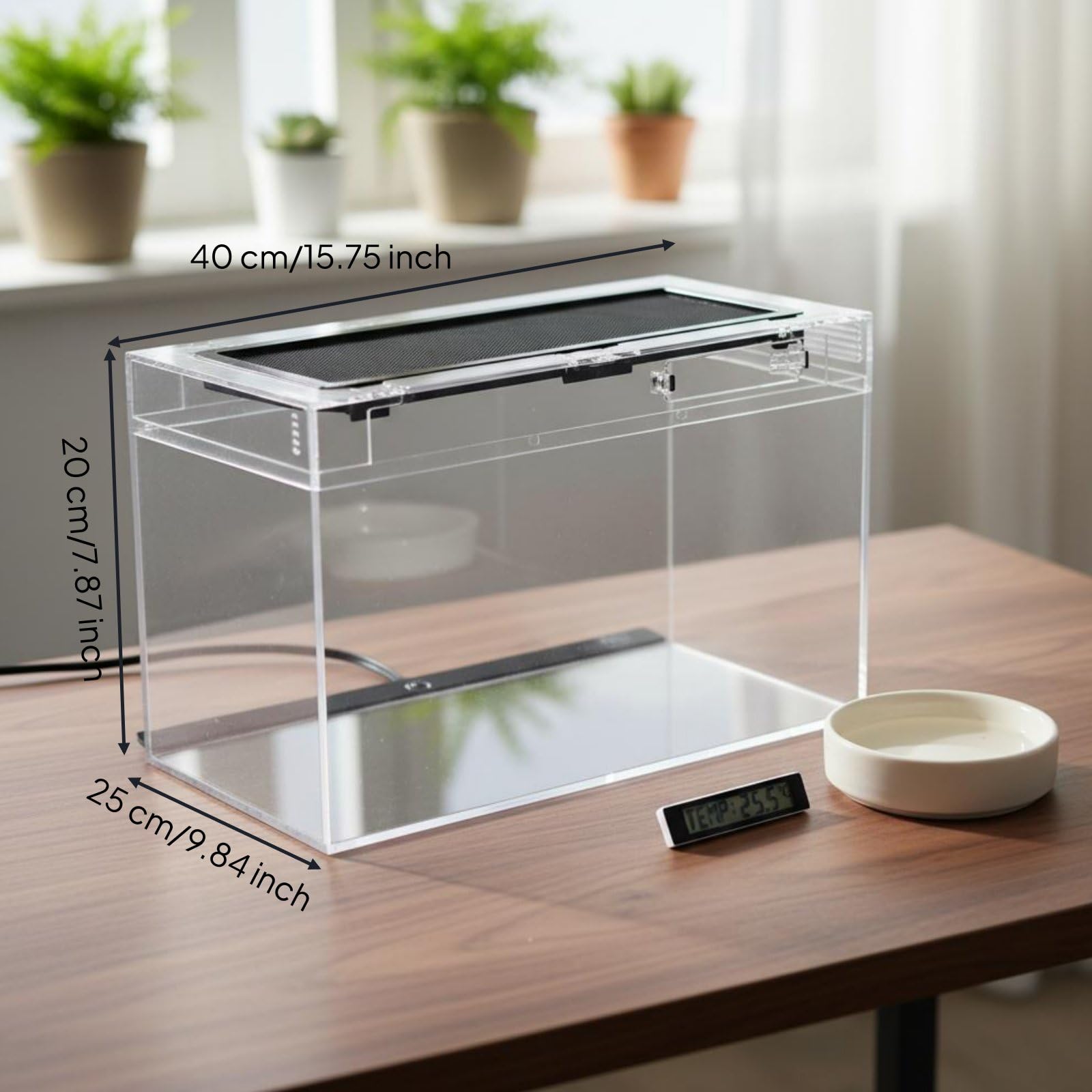 Terrario per Rettili Serbatoio Vasca Gabbia Habitat con Corpo Trasparente Panoramico Coperchio a Rete Ventilata Antifuga con Chiusura Facile, style to 1