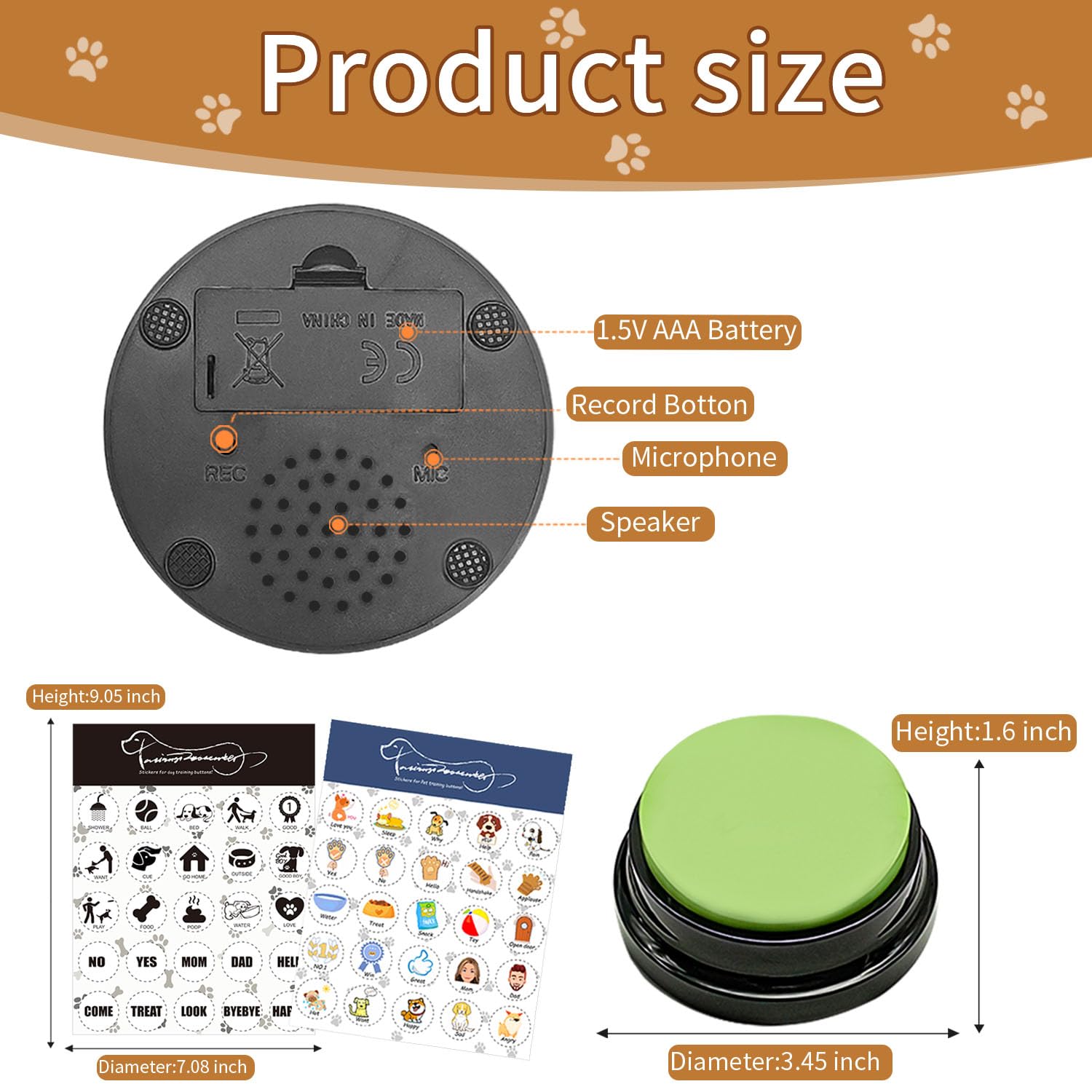 BUYVIKAY Boutons Communication Chien - 4 Buzzers Enregistrement 30s Dressage