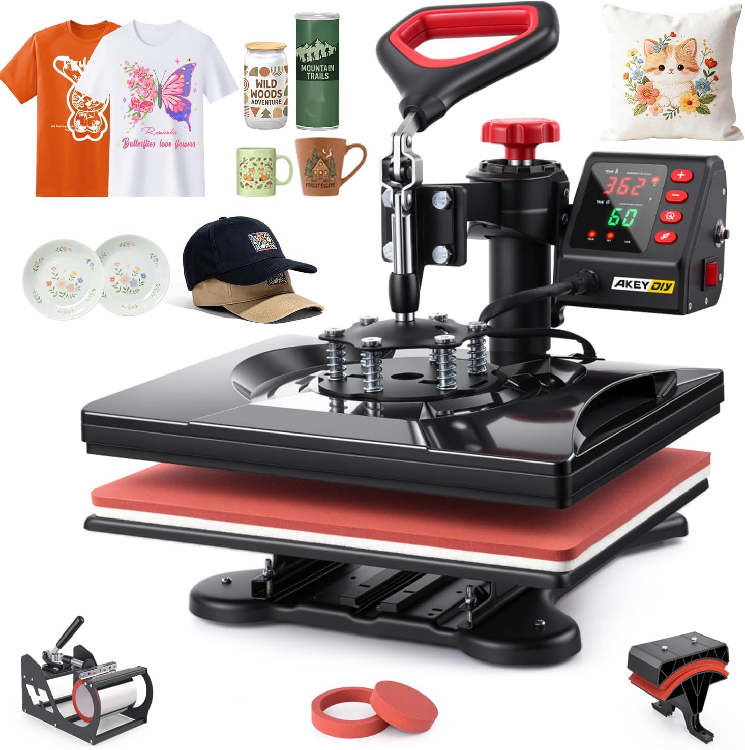 AKEYDIY 5 in 1 Heat Press Machine, 12x15 Digital Sublimation Press