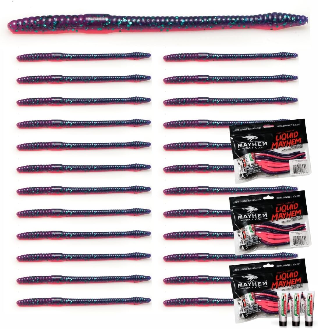 Liquid Mayhem Maneuver 4” – Soft Plastic Finesse Worms for Walleye – Easy to Rig – Includes Bonus 10ml Attractant – 8 Baits Each Pack