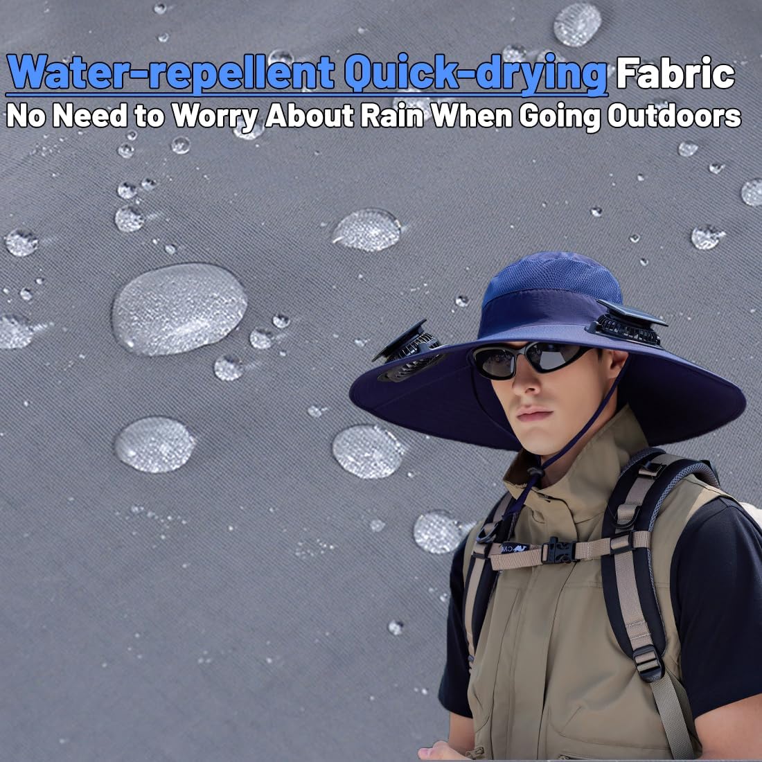 Wide Brim Solar Fan Hat, Outdoor Fishing Hat with Built in Fan, Solar Powered Sun Hat with Fan, UPF 50+, USB Charging