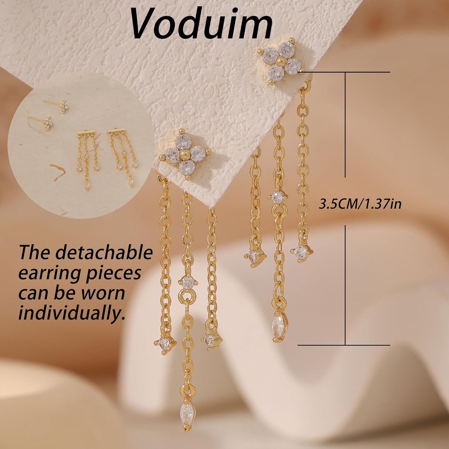 Dangle Earrings for Women, Dainty Gold Drop Earrings 14k Gold Plated Long CZ Bar Earrings for Women Trendy Simple Hypoallergenic Chandelier Stud Earrings Formal Wedding Prom Jewelry for Women - Image 4