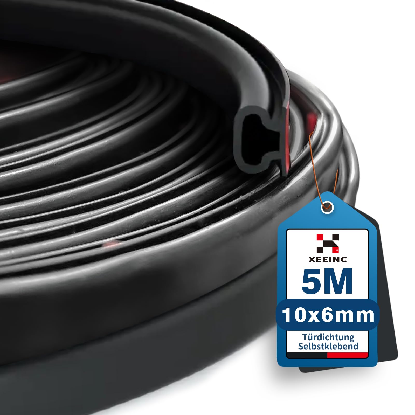 XEEINC 5m Burlete Puerta Ventana, 10mm(W) x 6mm(D) Burlete Goma Tira Sellado para Puerta Entrada, Autoadhesiva Burlete Junta Puerta Casa Aislante Frío, Ruido - Negro