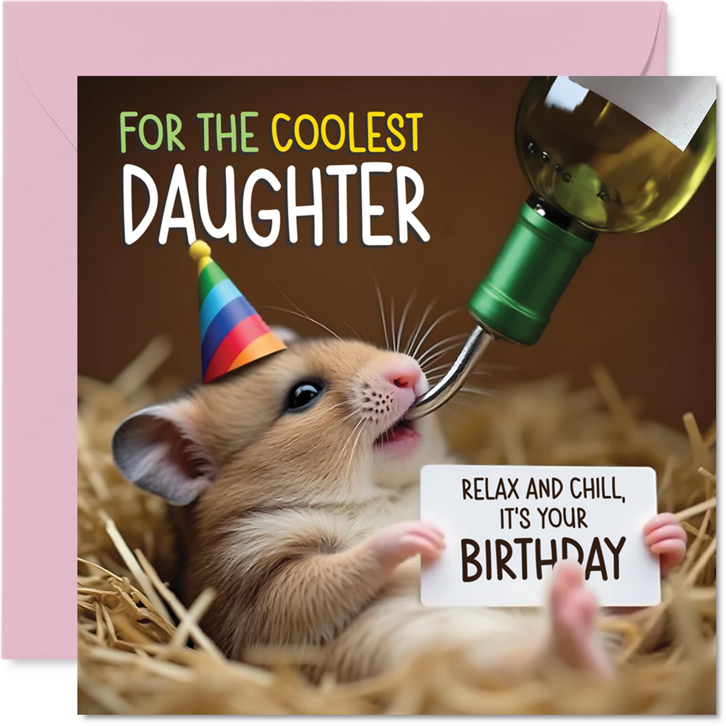 Daughter Birthday Card - Ham-somely - Happy Birthday Card for Daughter from Dad Mum, 145mm Hamster Bday Greeting Cards