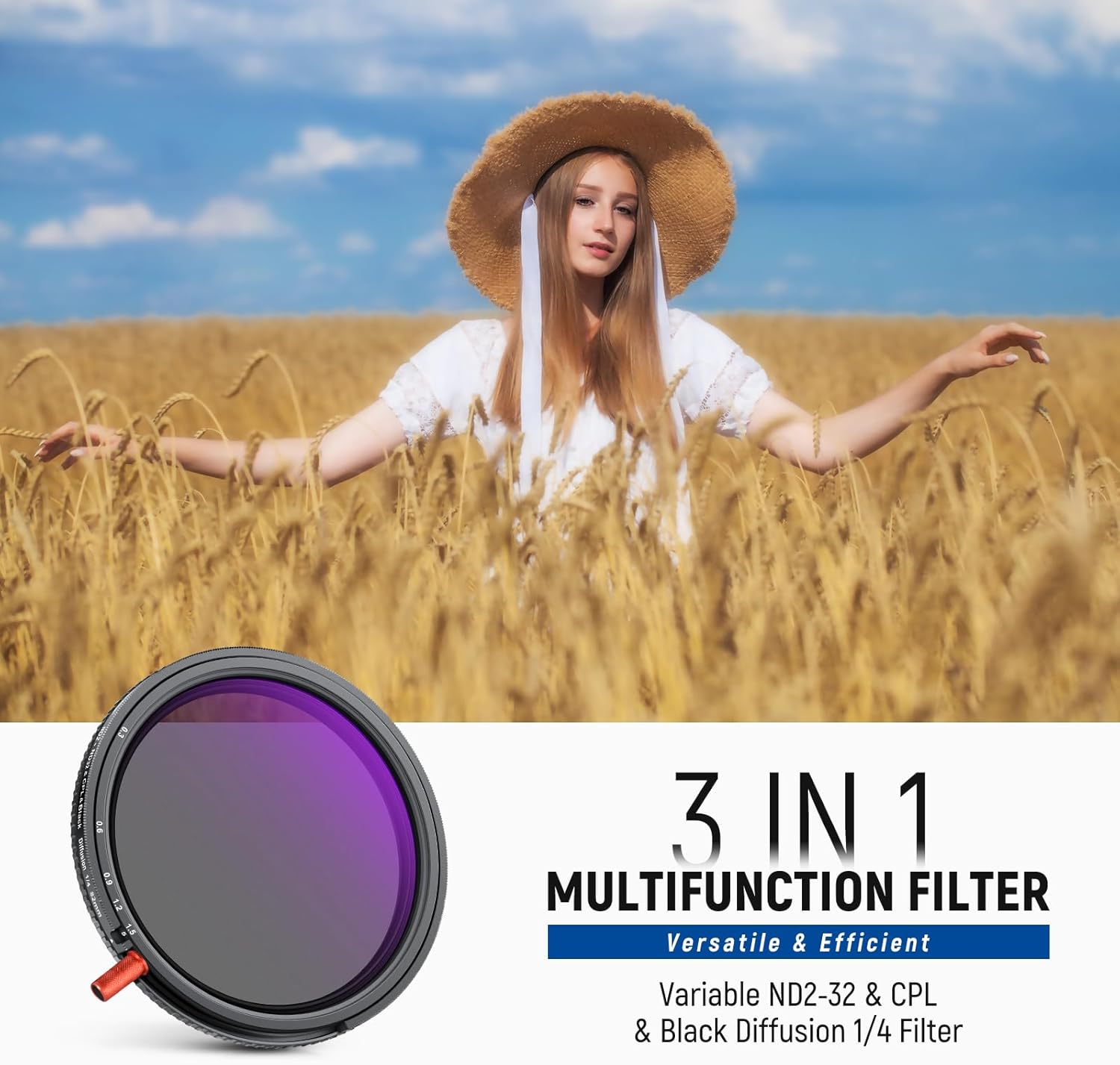 NEEWER 82mm 3 in 1 Variable ND Filter + CPL + Black Diffusion 1/4, ND2-32 (1-5 Stop), Camera Lens Neutral Density Circular Polarizing Multicoated HD Optical Glass Effect Filter with Storage Case