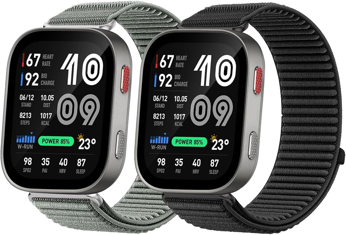 2 Pack Sport Nylon Bands Compatible with Amazfit Bip 6/Bip Max Smartwatch Band, 22mm Stretchy Loop Woven Braided Soft Strap Compatible for Amazfit GTR 4/3 Pro/3/2 Smartwatch