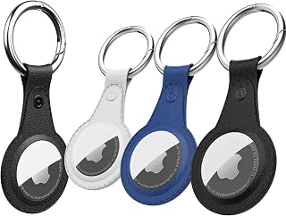 4PCS Airtag Case for Apple AirTag - Protective PU Leather Keychain Tracker Cover with Air Tag Holder, Lightweight, Anti-Scratch, Easy Installation, for Dogs,Keys,Luggage,Multi-Color Airtag Accessories