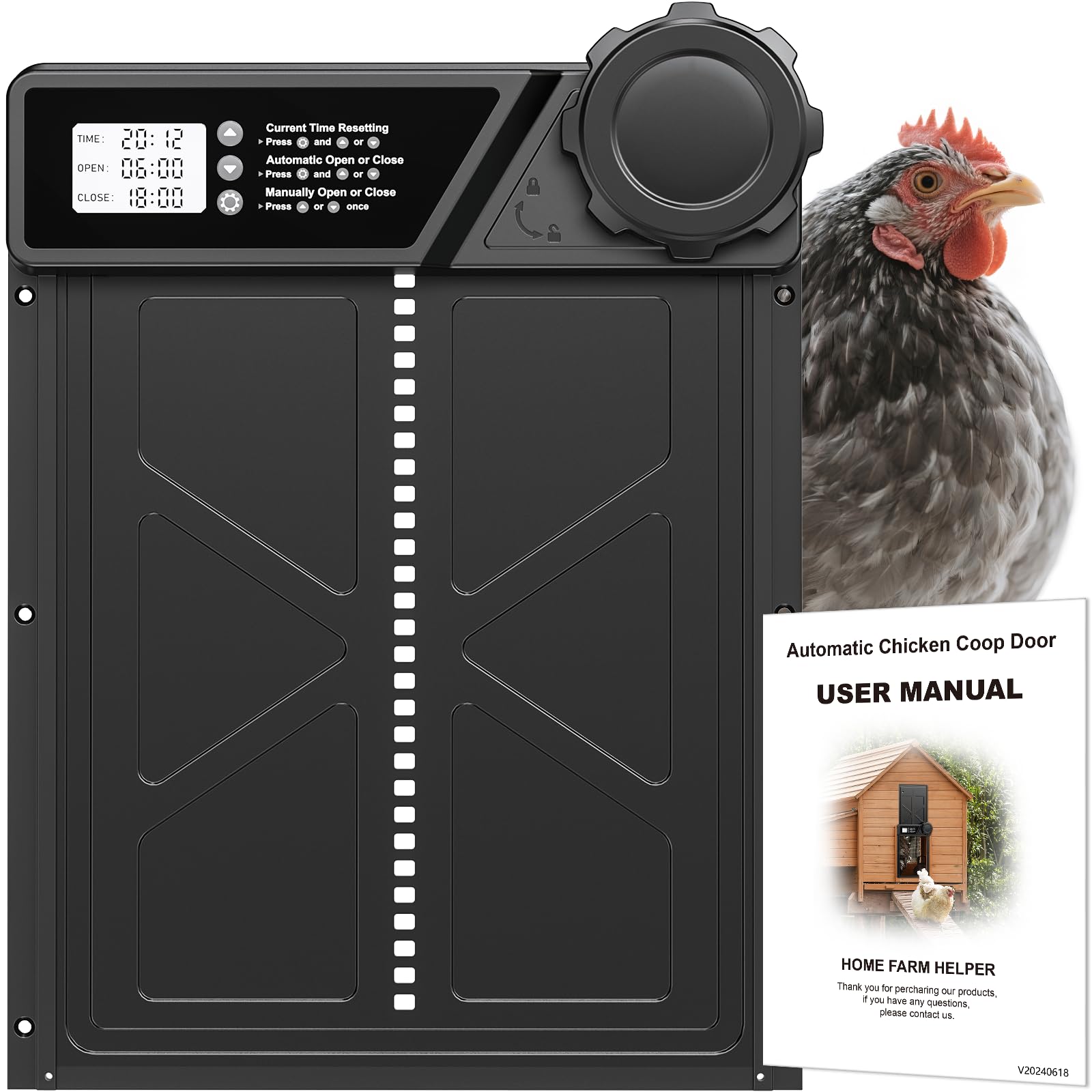 Porte Automatique pour Poulailler à PilesMinuterie | Minuterie, Fonction Anti-pincement, Écran LCD Étanche