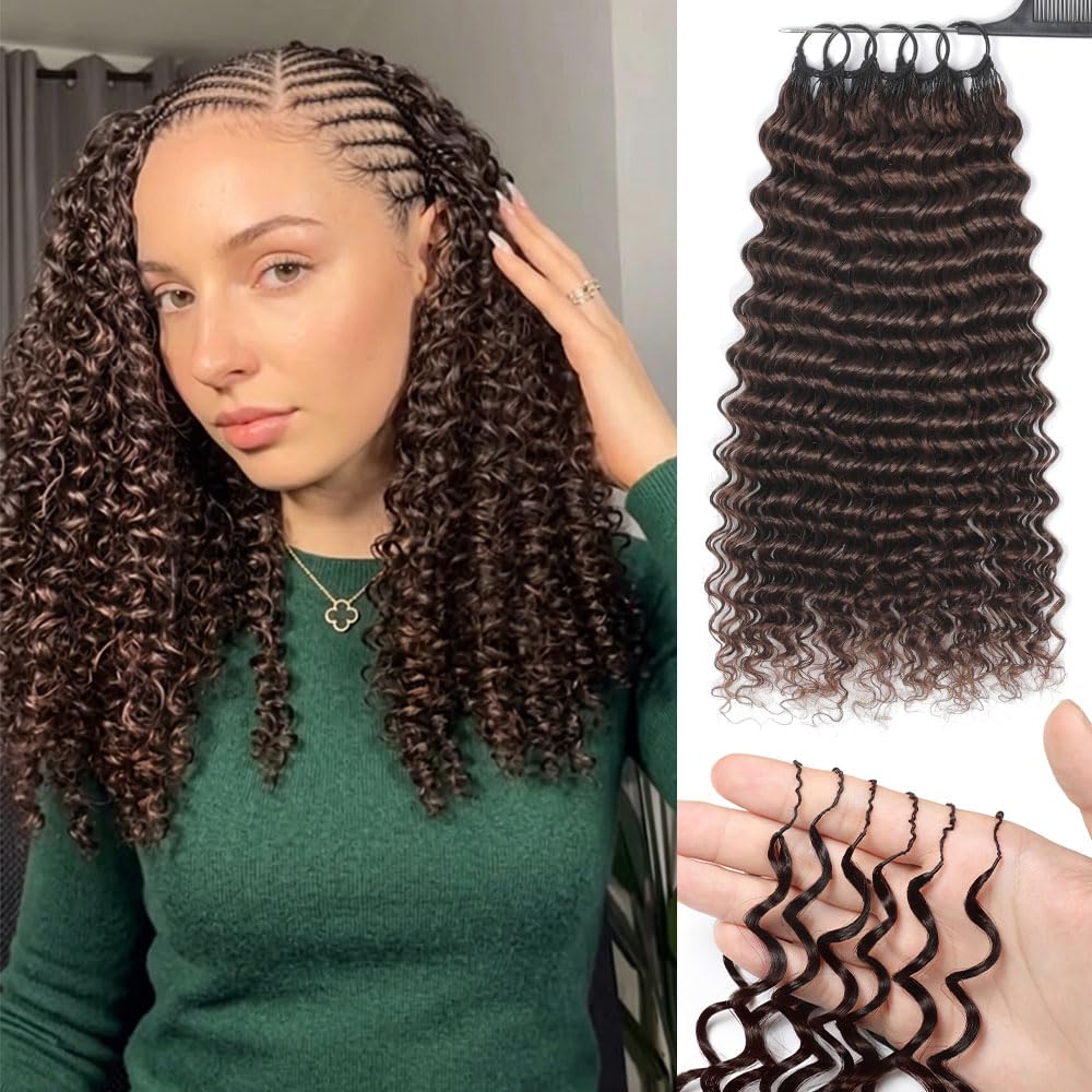 Renyarch Hair Crochet Human Hair Bundles for Black Women 16 Pollici Deep Wave Hair Crochet Hair 125g 100c Brown Water Wave Wet and Wavy Invisible Knotless Curly Extensions