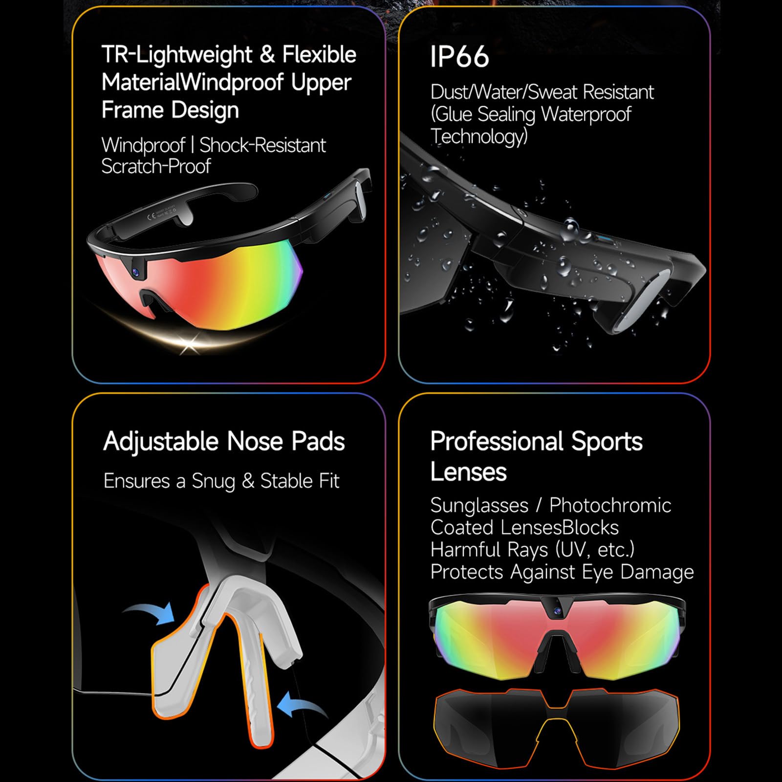 Gafas De Ciclismo con IA, con Cámara De 8MP, Compatibles con Foto/Vídeo/Llamadas Bluetooth/Traducción por IA, Micrófonos Duales, Gafas Deportivas Bluetooth Unisex, con Lentes Graduadas A