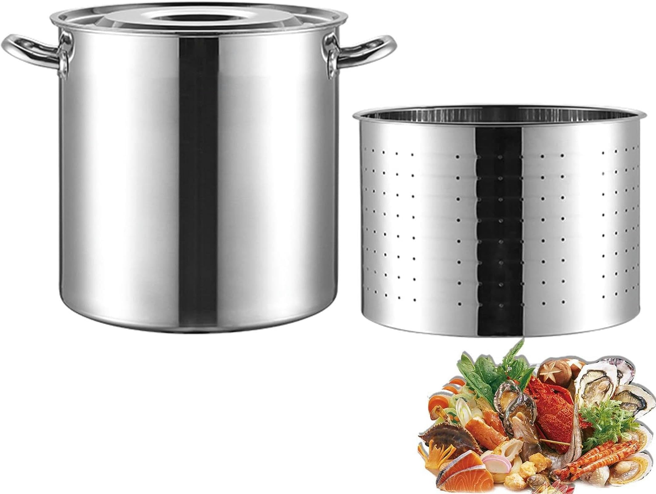 IUokLU Stainless Steel Crab Seafood Boil Pot,Crawfish Boil Turkey Fryer Pot W/Strainer Basket,Heavy Riveted Handles for Boiling Seafood,Deep Frying,35x35cm,35x35cm (45x45cm)