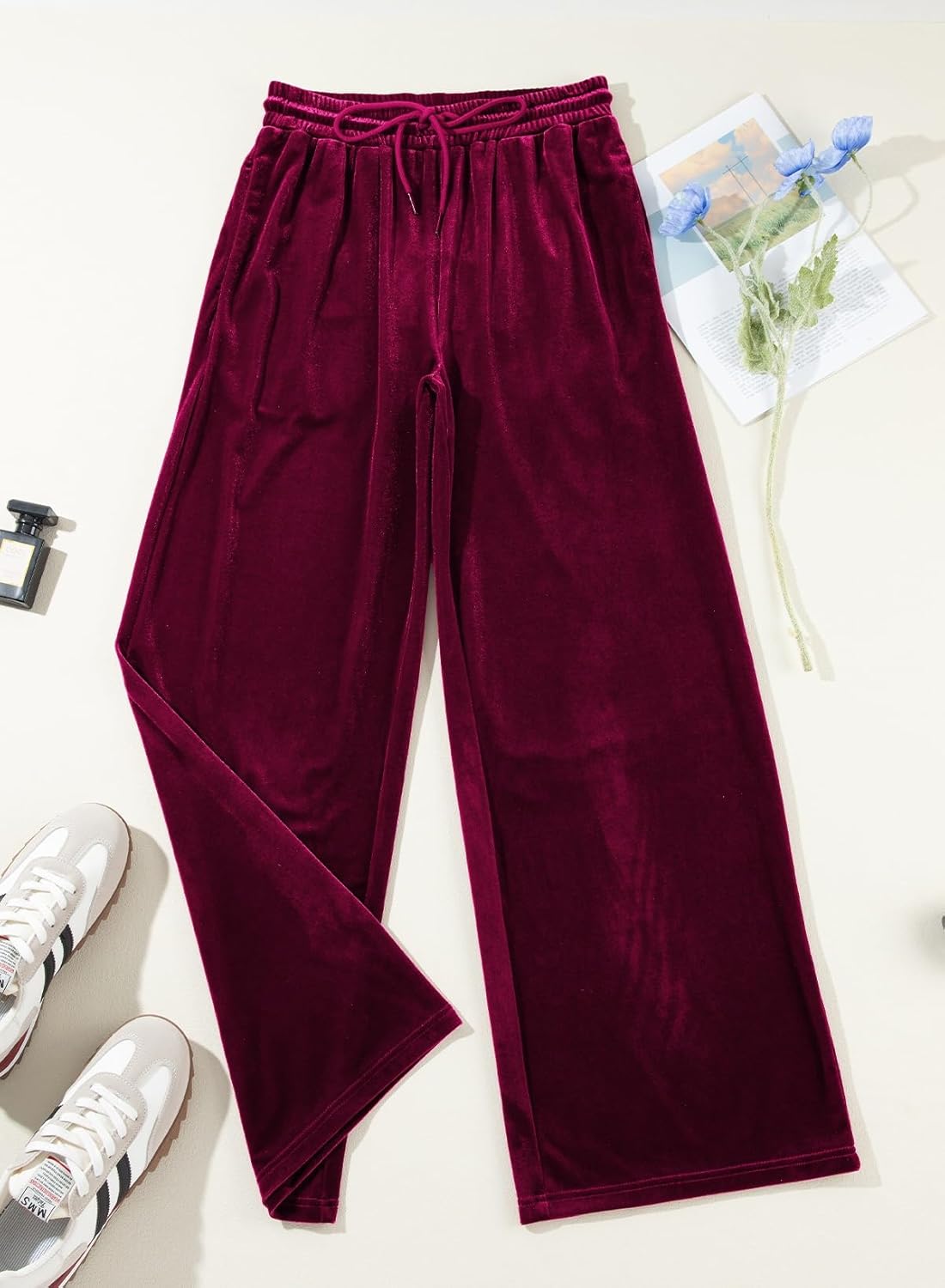 Herseas Women's Velvet Pants Drawstring Waist Wide Leg Casual Lounge Pant - Image 5