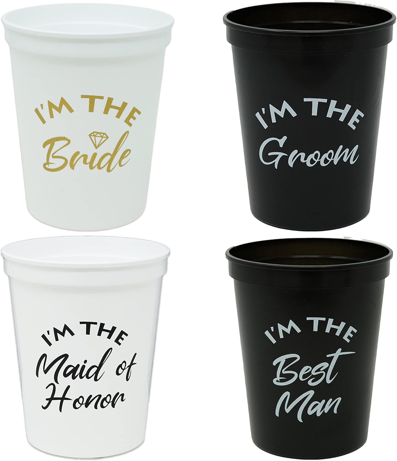 Funky Junque Bachelorette Party Cups - 20 Pack - 2 Bride (White/Gold) & 18 Bride Tribe (Black/Gold)